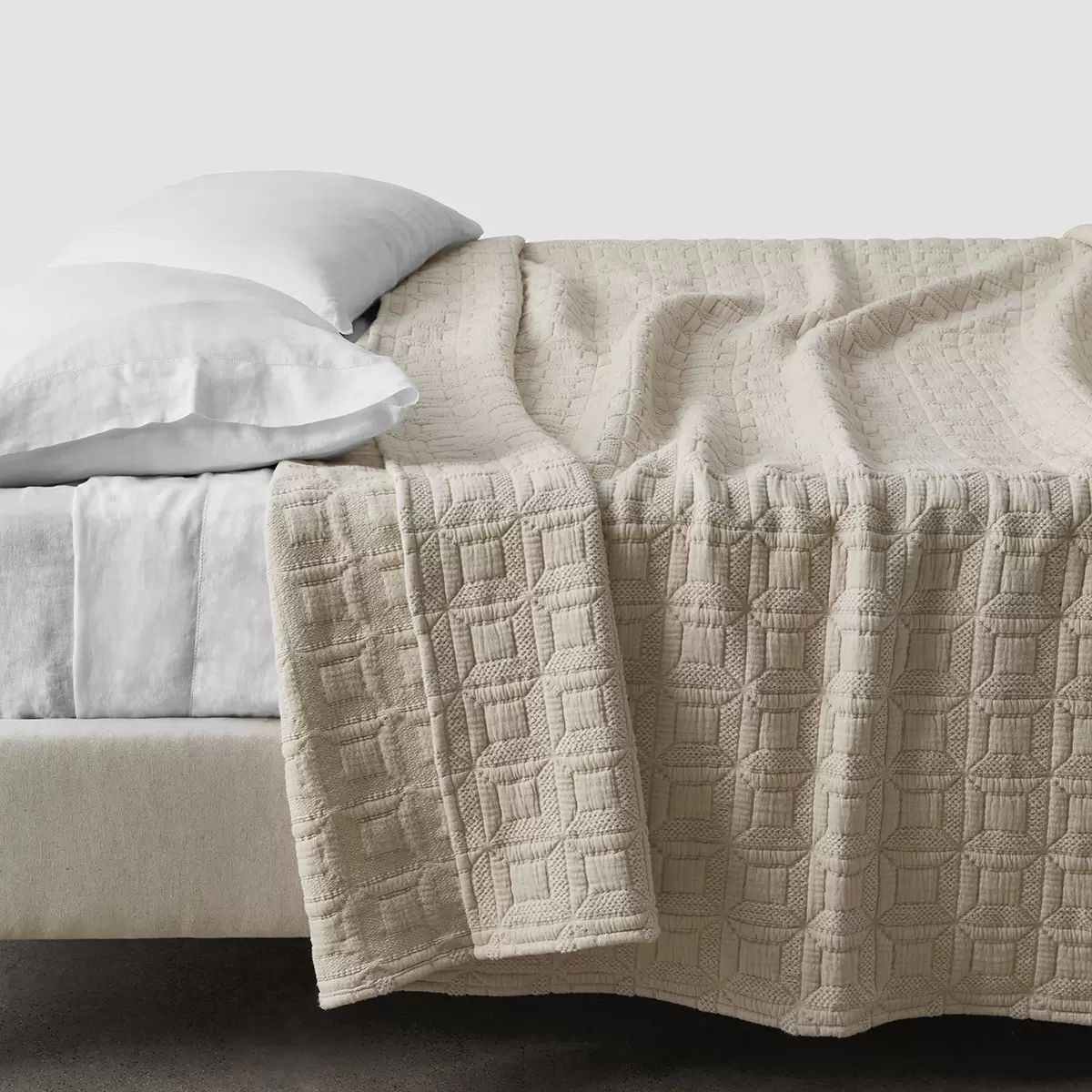 The Citizenry Full/Queen Ayla Organic Cotton Quilted Blanket Natural Ivory | The Container Store