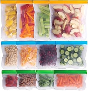 Greenzla Reusable Food Storage Bags – 12 Pack BPA FREE Freezer Bags (4 Reusable Gallon Bags & 4... | Amazon (US)