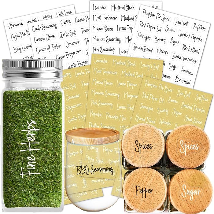 Easy Organizing & Identifying Spice Herb Seasoning Jars | Water Oil Resistant Labels with 139 Bla... | Amazon (US)