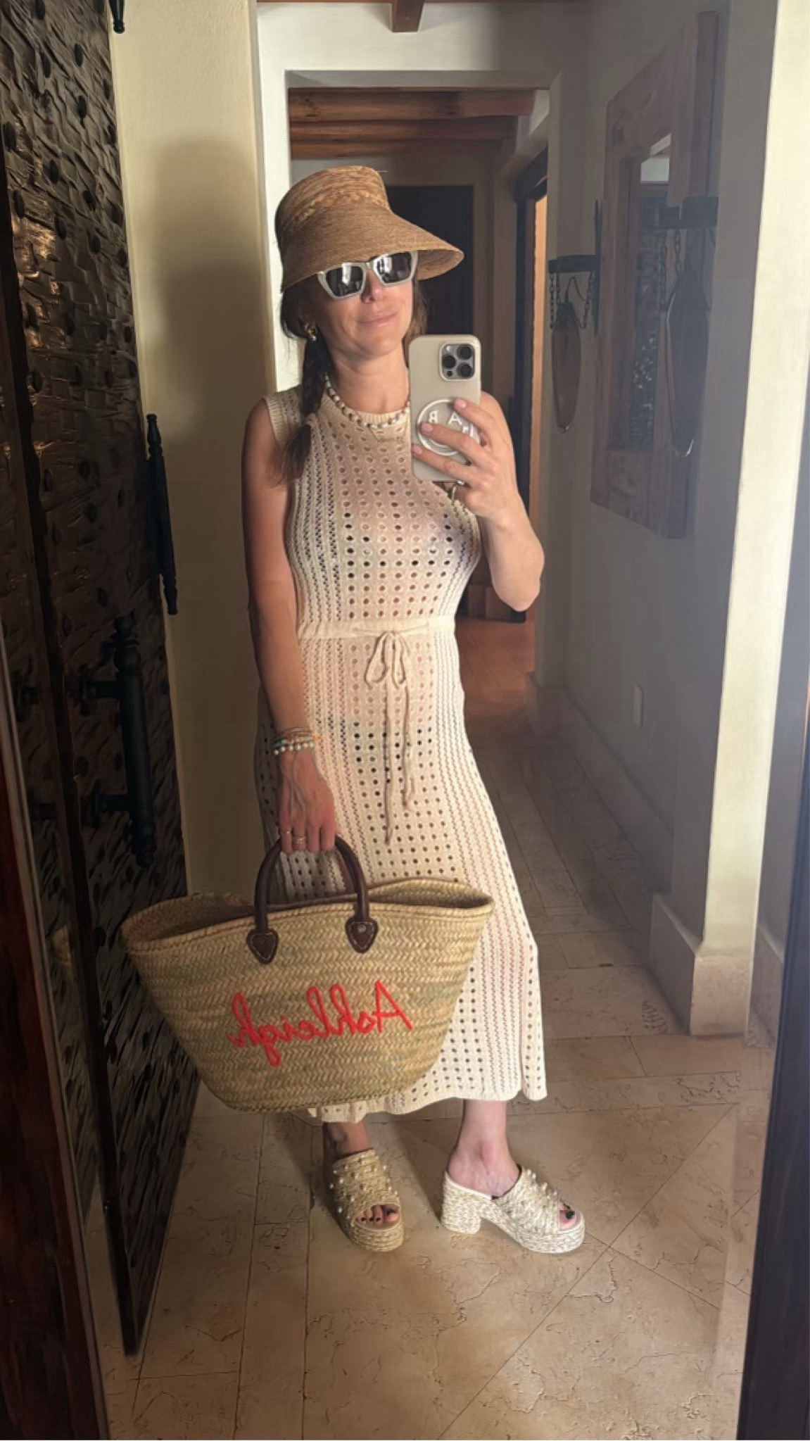 This whole fit is such a vibe. The platform sandals with pearls? MUAH. The sheer knit dress was a must and of course, the accessories pulled it all together. #Beach #BeachLook #BeachOutfit #BeachDress #Dress #Swimsuit #Sunglasses #Warm #Cabo #BeachDay #Platforms #Sandals #Swimsuit #BathingSuit #Bikini 

#LTKswim #LTKSeasonal #LTKstyletip