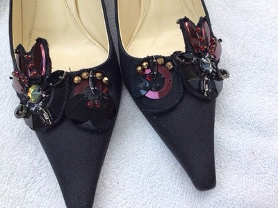 Prada Black Fabric Jeweled & Sequin Kitten Heel Shoes Size 37.5 (7 US) Italy. | eBay US