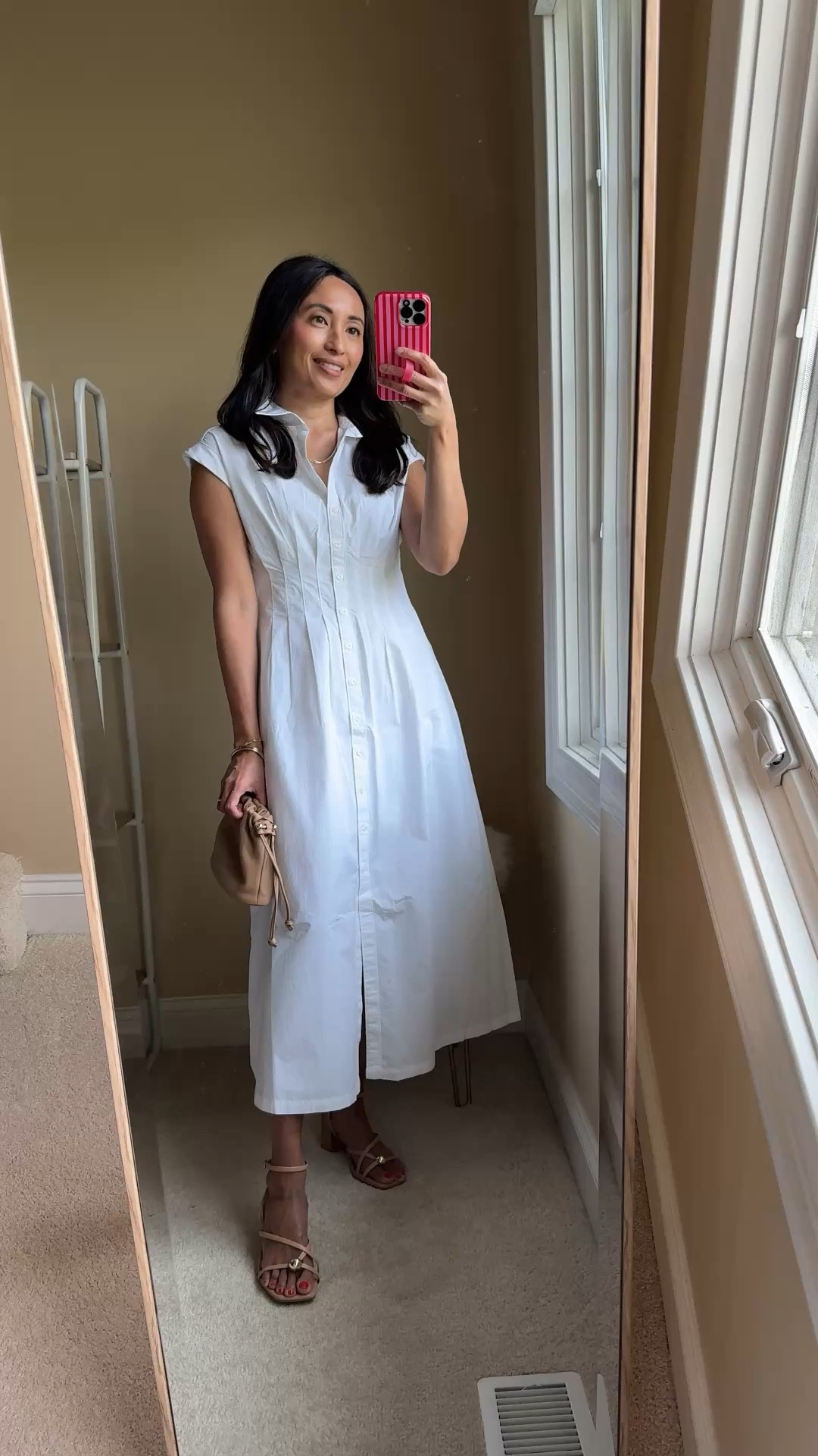 3 Ways to Wear a White Dress. 
1) Straw tote bag and clear strap sandals 
2) Clutch and strappy heeled sandals
3) Ballet sneakers, sporty crossbody bag, baseball cap
This exact all cotton poplin dress comes with a built in slip. Flattering fit, timeless shirtdress style. 
(Also comes in black and brown stripe)
True to size. 


#LTKOver40 #LTKootd