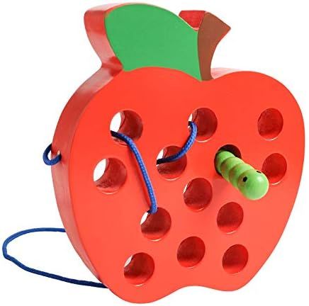 JCREN Wooden Lacing Apple Threading Toys Wood Lace Block Puzzle Shape Travel Game Toys Early Lear... | Amazon (US)