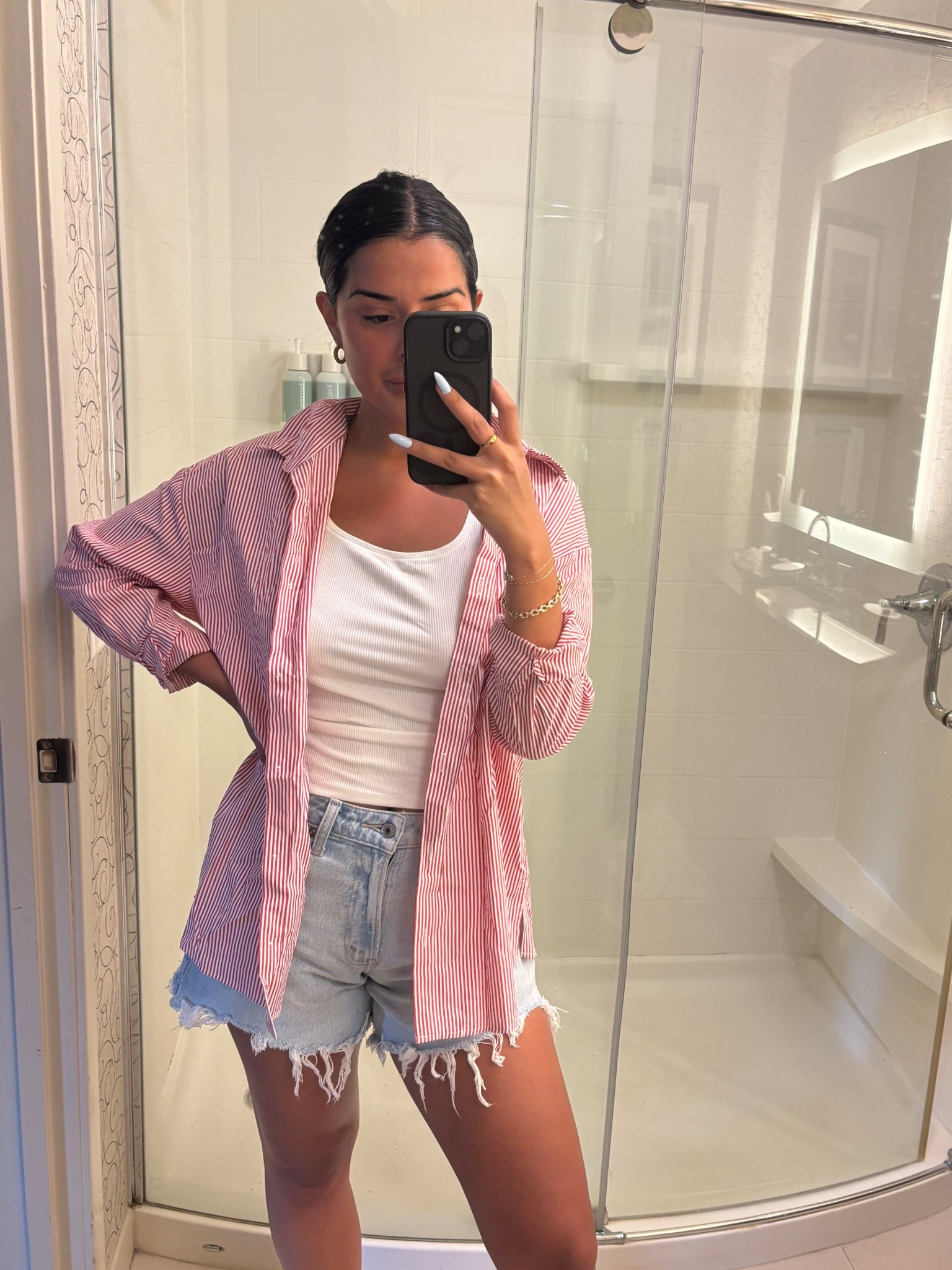 Amazon fit 
Abercrombie shorts 
Casual fit 
Skims dupe tank 

I am a size 26 in the curve love jeans. The tank is the best Skims dupe for under $18 dollars. I size up one in the tank. 

#LTKFindsUnder50 #LTKStyleTip #LTKFindsUnder100