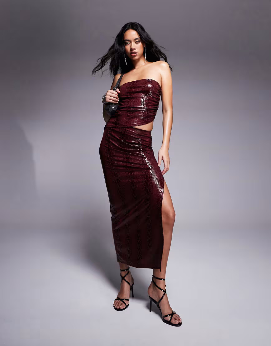 ASOS DESIGN co-ord croc leather look column skirt in burgundy-Red | ASOS (Global)