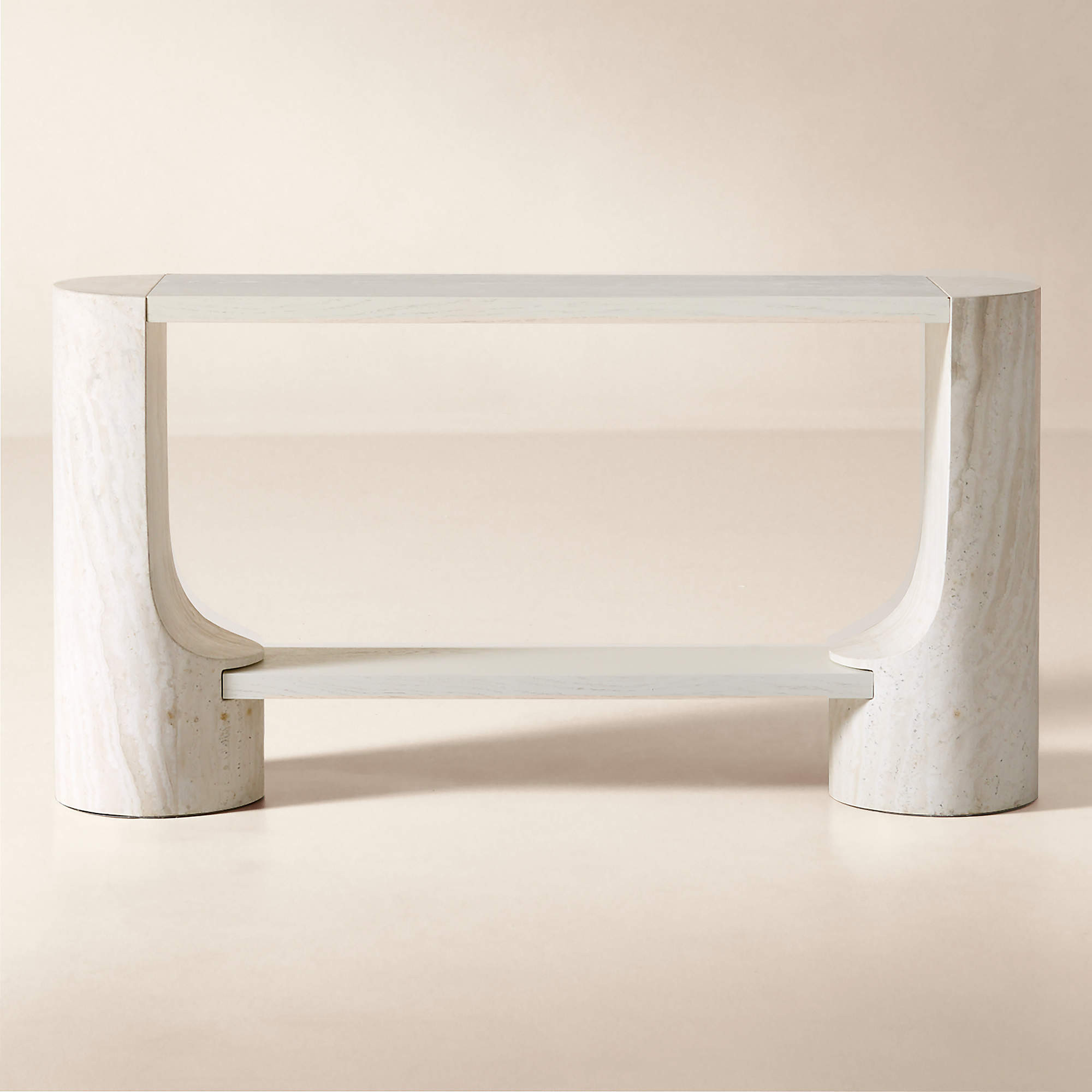 Scoop 55" Travertine and Oak Wood Console Table + Reviews | CB2 | CB2