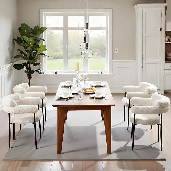 Zesthouse Modern Barrel Dining Chairs Set of 4, Upholstered Sherpa Kitchen Chairs with Padded Arm... | Amazon (US)