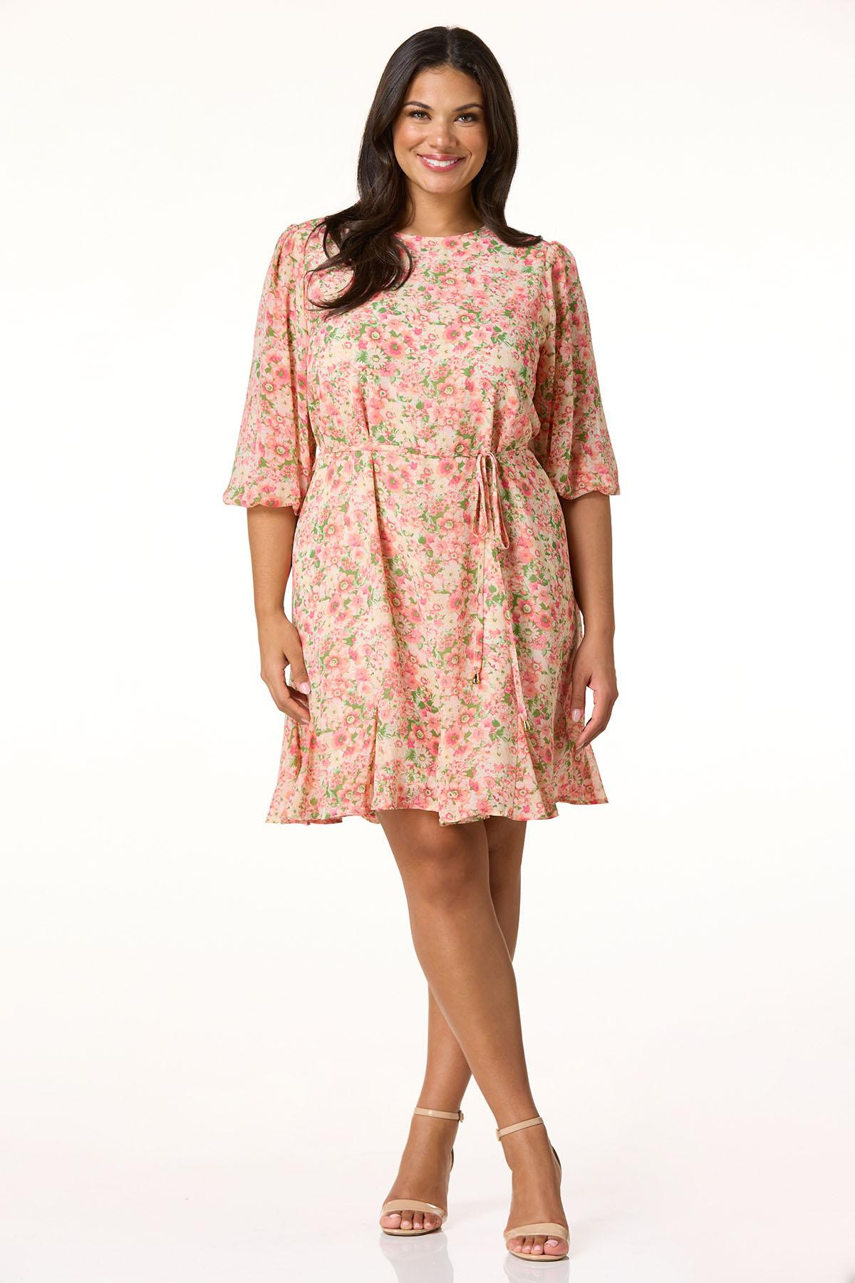 Plus Size Pink Petal Tie Waist Dress | Cato Fashions