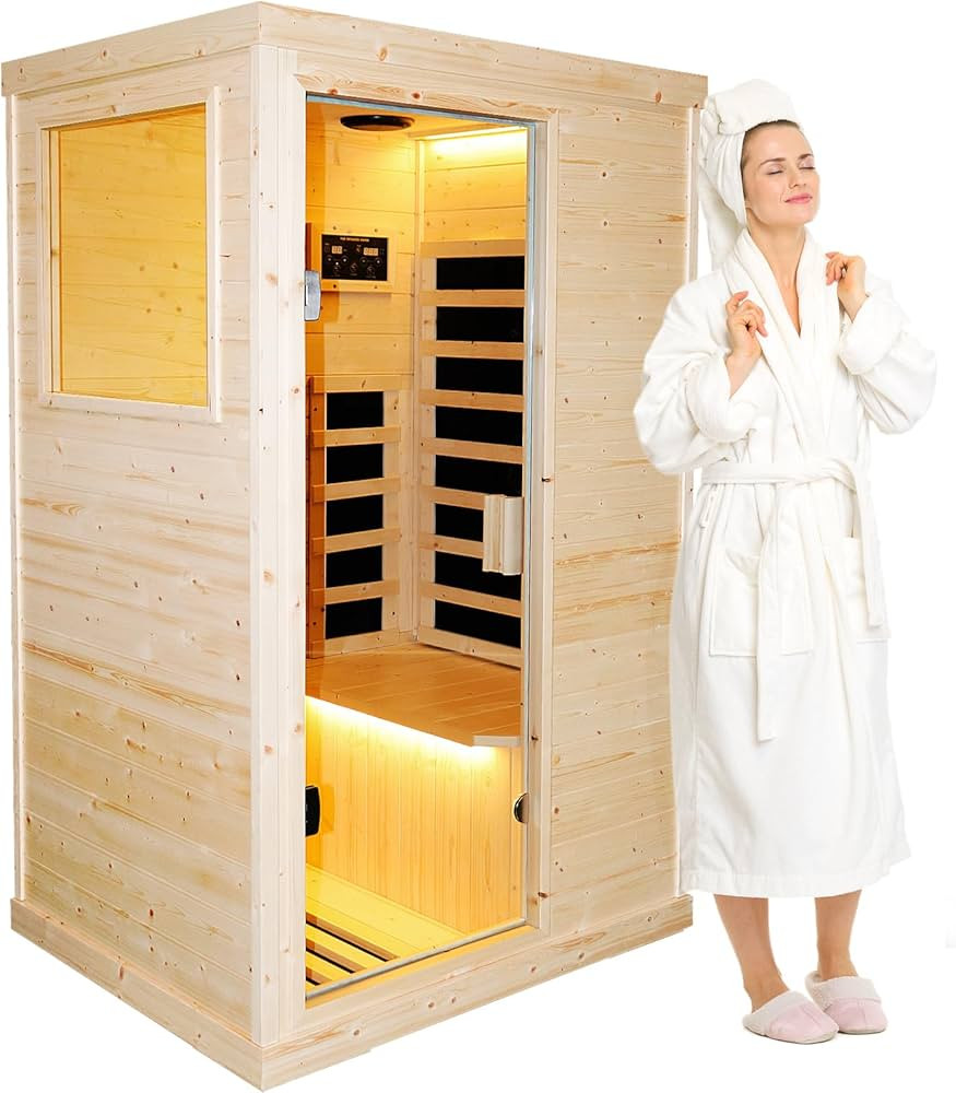 Far Infrared Wooden Sauna Room Home Saunas Spa Dry Saunas Single Person Spa Finland Spruce Wood f... | Amazon (US)
