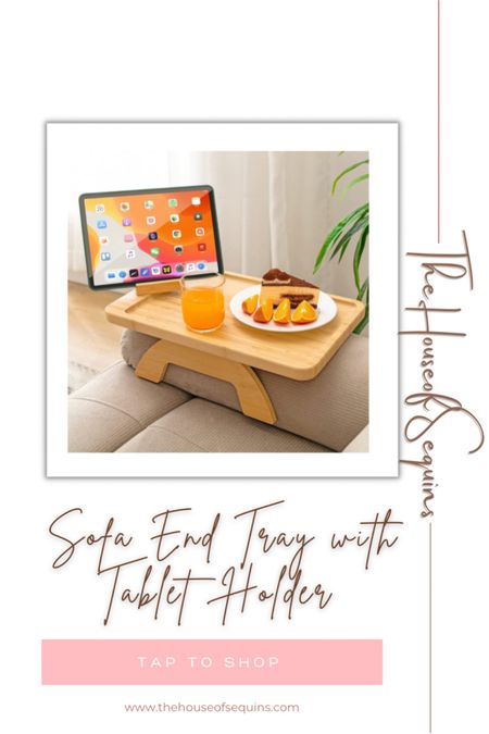 Sofa end table tray with tablet holder. Amazon finds, Walmart finds. #thehouseofsequins #houseofsequins #tiktok #reels #lifehacks #home #homefinds 
