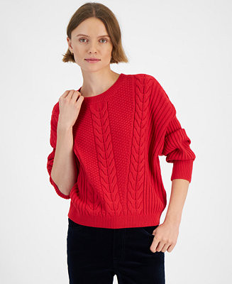 Tommy Hilfiger Women's Ribbed Cable-Knit Sweater - Macy's | Macy's