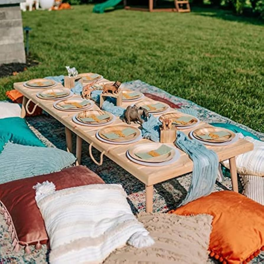 SEJAS Boho Picnic Table,Folding Picnic Table,Wooden Table(28x60in),Low Foldable Table,Wooden Part... | Amazon (US)