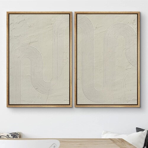 SIGNWIN 2 Piece Framed Canvas Wall Art Geometric Tan Pastel Abstract Painting Print Modern Art Ne... | Etsy (US)