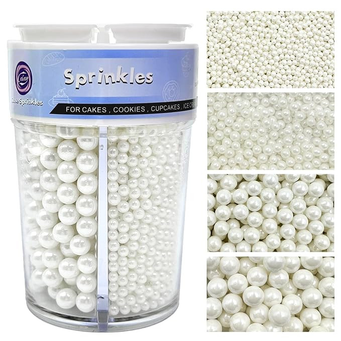 Sprinkles for Cake Decorating, White Pearl Sprinkles 4 Sizes Mix for Cake Cupcake Cookie Baking D... | Amazon (US)