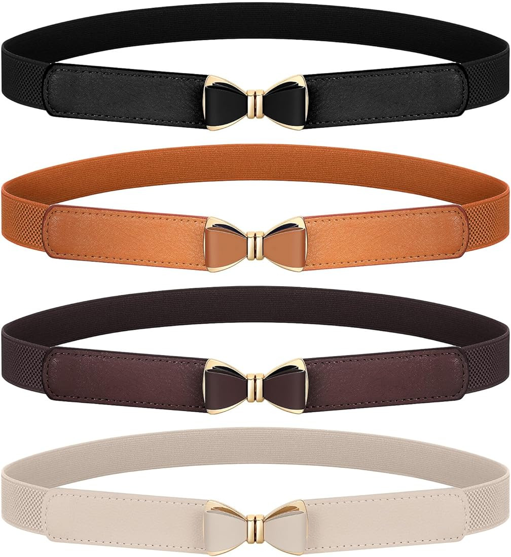 SUOSDEY 4 Pack Women Skinny Elastic Waist Belt Stretchy Thin Bow Belt Fashion Ladies Belt for Dre... | Amazon (US)