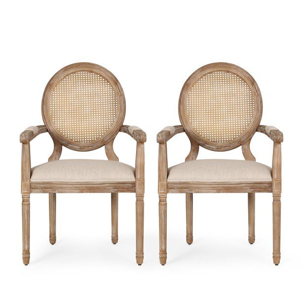 Noble House Huller Indoor French Fabric Upholstered Dining Chair, Set of 2, Beige - Walmart.com | Walmart (US)