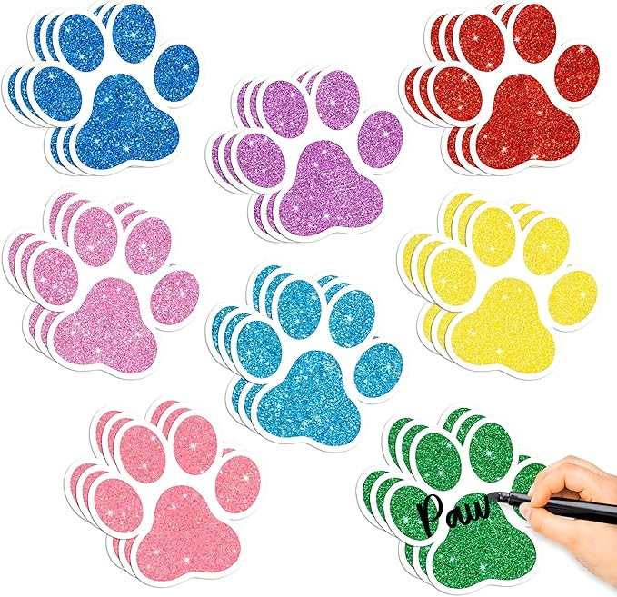 BWkoss Glitter Paw Prints Cutouts- 100Pcs Colorful Paw Print Paper Cut-Out Mini Paw Print Accents... | Amazon (US)