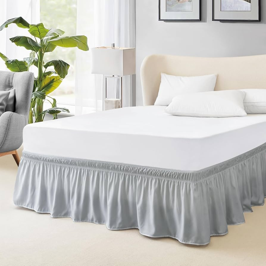 FreshCulture Twin Bed Skirt - Elastic Wrap, Easy Fit with 15-Inch Drop, Hotel Quality - Light Gre... | Amazon (US)