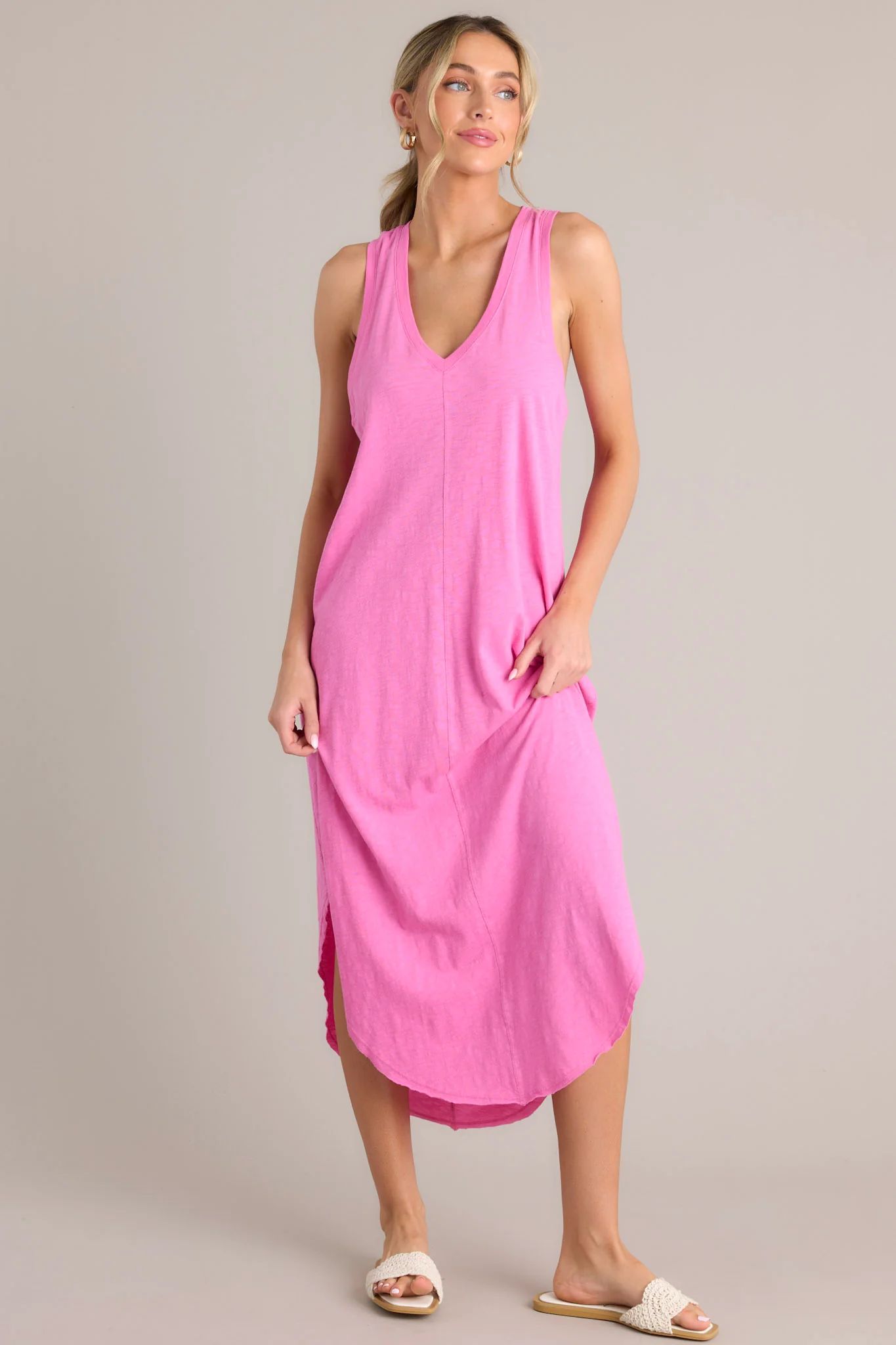 Z-Supply Reverie Slub Heartbreaker Pink Midi Dress | Red Dress