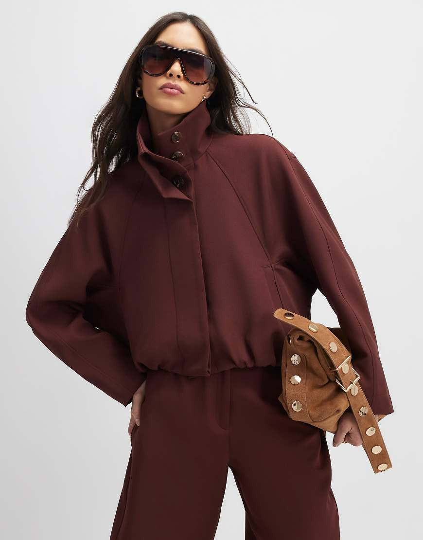 River Island tailored funnel neck bomber jacket in brown | ASOS (Global)
