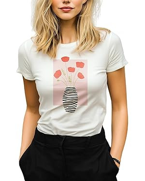 HERCHA Casual Tops for Women Trendy Cotton Cute Graphic Summer Short Sleeve Plus Size Baggy Pullo... | Amazon (US)