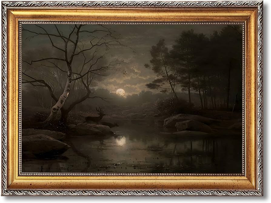 RINMFEO Gothic Moonlight Forest Canvas Wall Art Poster Dark Academia Bedroom Decor Antique Landsc... | Amazon (US)