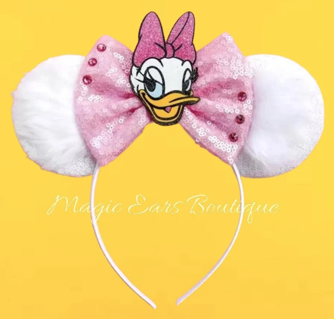 Daisy Minnie Ears, Daisy White Fur Ears, Disneyland Ears, Duck Character Ears, Donald Duck, Hallo... | Etsy (US)