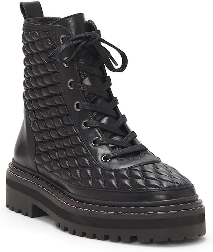 Vince Camuto Prellar Black Quilted Leather Lace Up Combat Fashion Ankle Boot | Amazon (US)