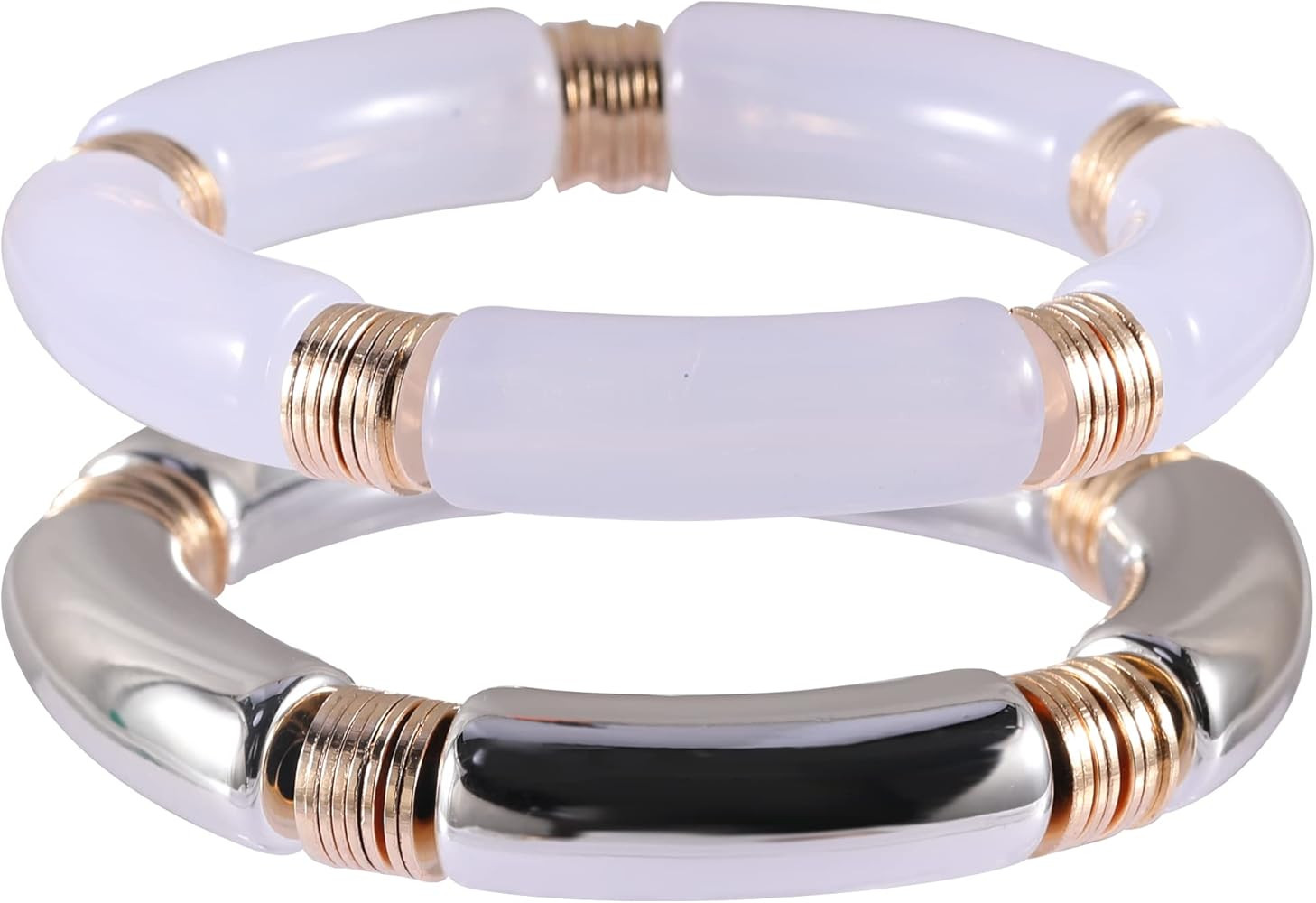 PIPITREE Bamboo Tube Bangles Bracelet For Women ，Chunky Curved Stacking Clear Acrylic Colorful ... | Amazon (US)