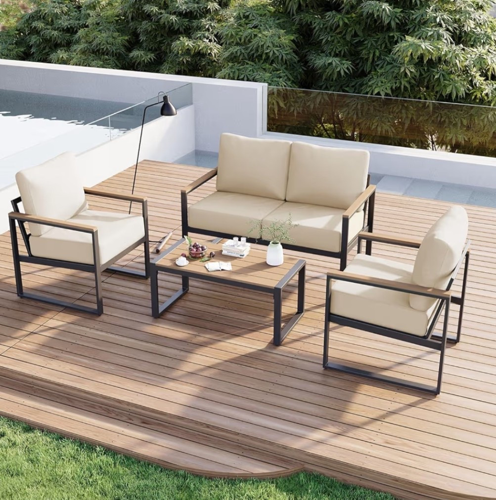 Outdoor furniture set only 299 at Amazon and comes with coffee table, loveseat sofa, and two accent side chairs ￼

#LTKSpringSale #LTKSaleAlert #LTKSeasonal