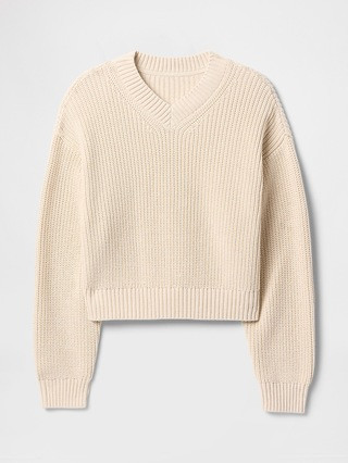 100% Cotton Shaker-Stitch V-Neck Sweater | Gap (US)