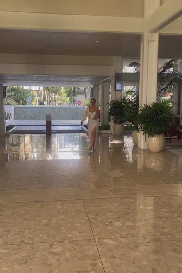 Natural Evita Linen Draped Dress | JLUXLABEL