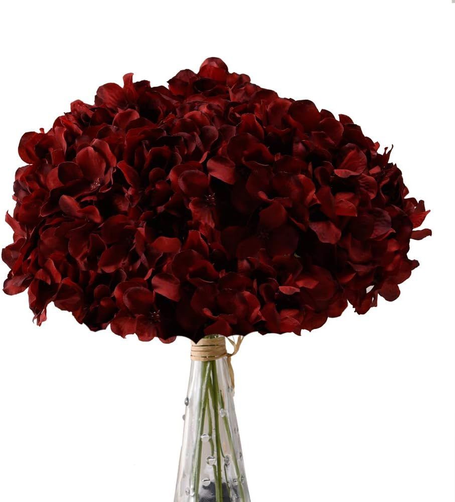 AVIVIHO Hydrangea Silk Flowers Burgundy Heads Pack of 10 Big Hydrangea Flowers Artificial with St... | Amazon (US)