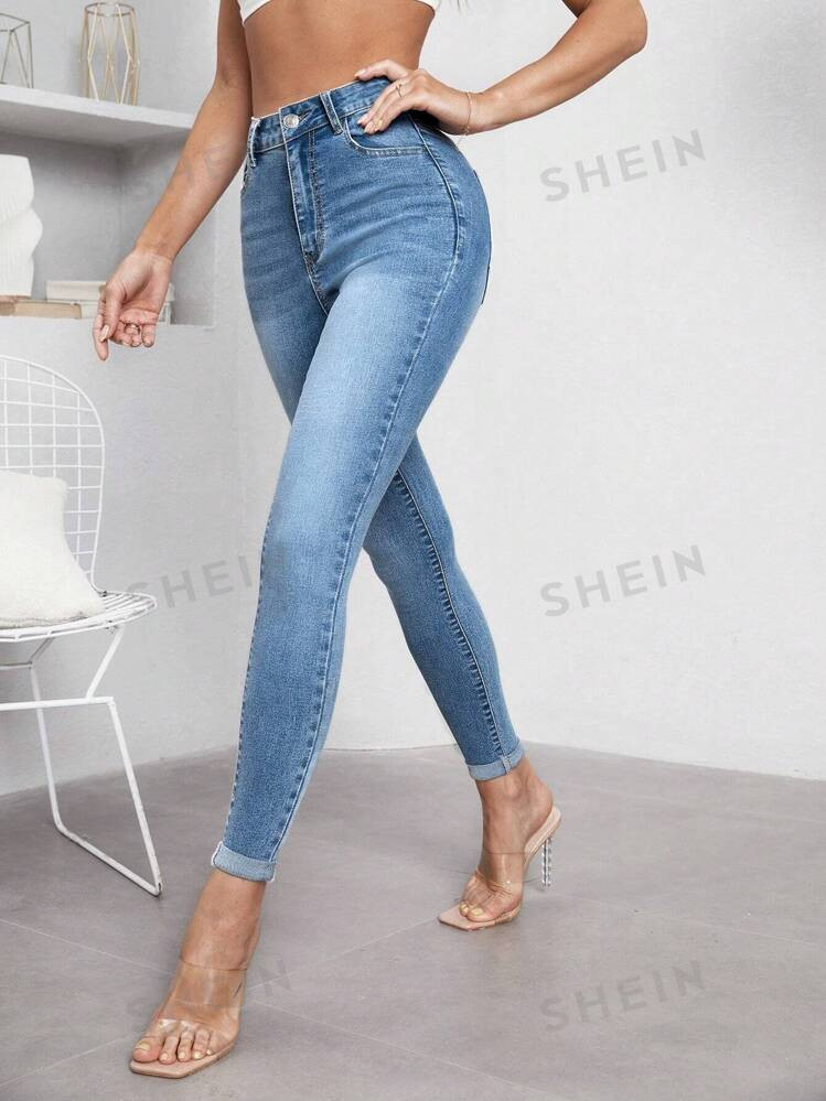 SHEIN Essnce High Waist Skinny Jeans | SHEIN USA | SHEIN