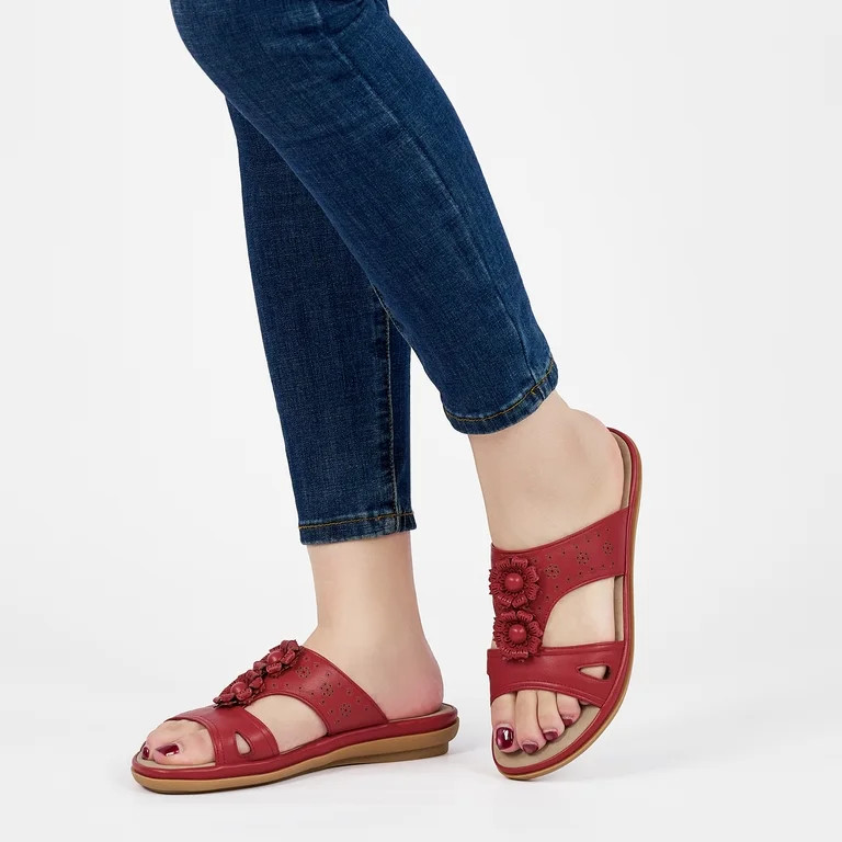 Ecetana Sandals for Women Flat Shoes Slip On Dressy Summer Comfortable Flower Slides Sandals | Walmart (US)