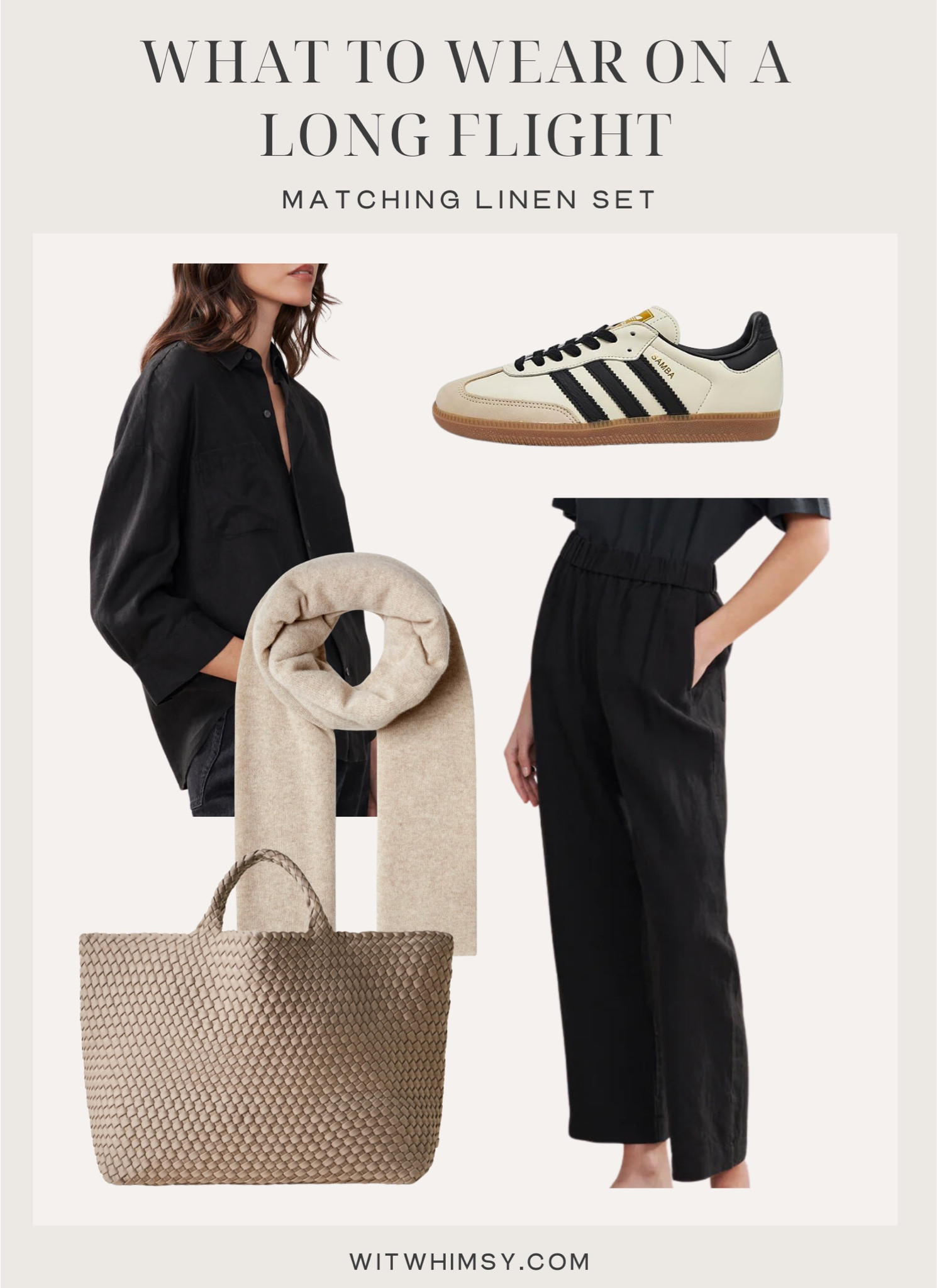 What to wear on a long flight — matching linen set, adidas Sambas 

#LTKTravel