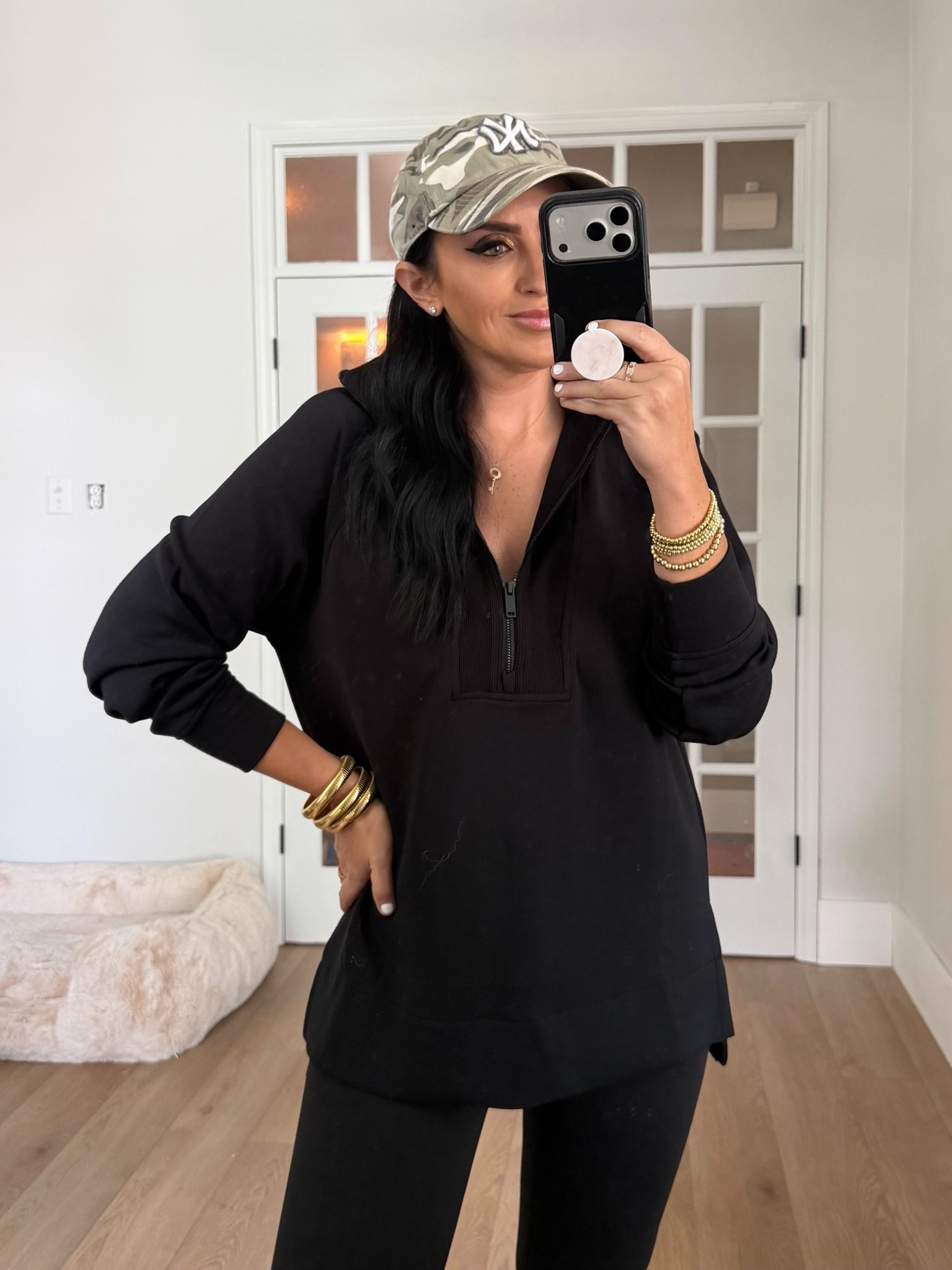 Womens Quarter Zip Pullover Sweater. Spanx booty boost leggings