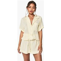 Womens Cheesecloth Boxy Short Sleeve Shirt & Shorts Pyjama Set - Yellow - 12 | boohoo (US & Canada)