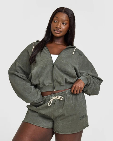 Raw Lounge Oversized Zip Hoodie 
 Washed Dark Khaki | Oner Active (UK / US)