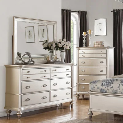 Classic Bedroom Elegant Dresser Only Antique Silver Storage Drawers 1pc Dresser Plywood Furniture | Wayfair North America