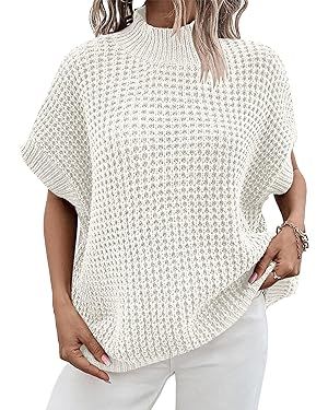 ANRABESS Women's Oversized Short Batwing Sleeve Mock Neck Sweater Vest 2024 Summer Sleeveless Swe... | Amazon (US)