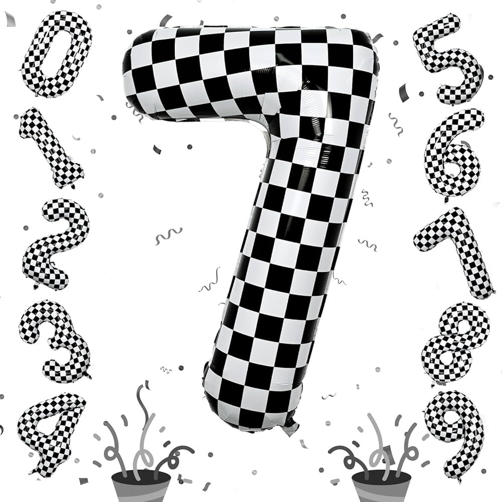 Number 7 Balloon for Boys, Giant Checkered Self Inflating Number 0-9 Set Decor for Girls, 40 Inch... | Amazon (US)