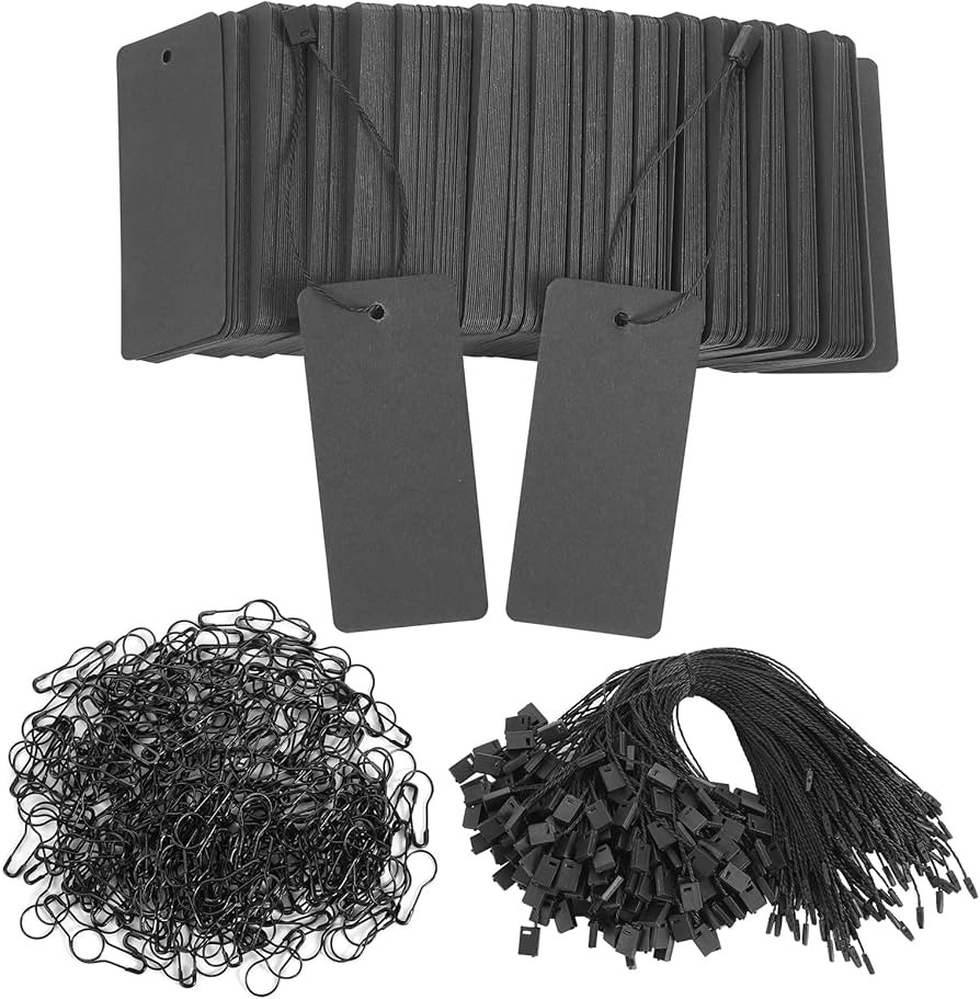 300 Set Black Price Tags with String Gift Tags with Safety Pins Custom Clothing Tags Black Paper ... | Amazon (US)