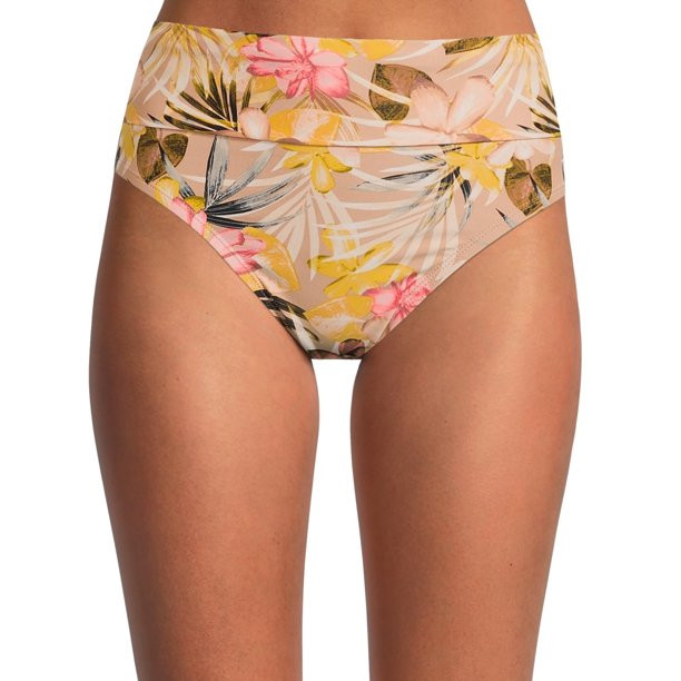 Time and Tru Women's Plus Size Printed Fold-Over High-Waisted Swimsuit Bottoms | Walmart (US)