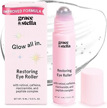 grace & stella Under Eye Brightener Roller - Airplane Travel Essentials - Travel Size Toiletries - Retinol & Caffeine Eye Serum for Puffiness, Dark Circles, Wrinkles - Vegan Skincare (15ml / 0.51floz) | Amazon (US)