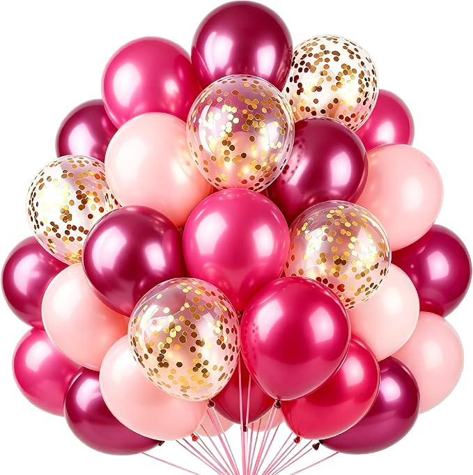 Hot Pink Balloons for Birthday Party Supplies, Gender Reveal Balloon | 60Pcs 12Inch Hot Pink Meta... | Amazon (US)