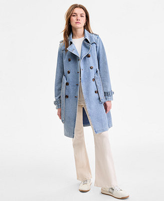 Steve Madden Women's Double-Breasted Denim Trench Coat - Macy's | Macy's
