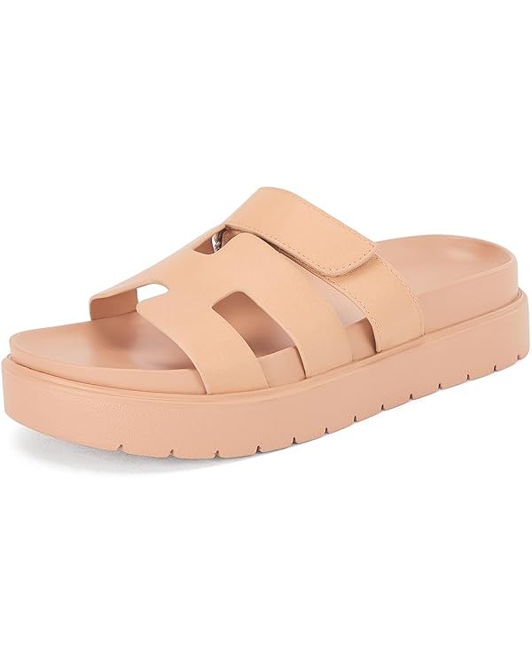 Women's Platform Slide Sandals Slip on Thick Sole Open Toe Non Slip Velcro Summer Flats Shoes | Amazon (US)