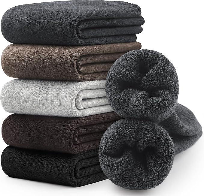 SIMIYA 5 Pairs Merino Wool Socks for Men, Thick Winter Wool Hiking Socks, Warm Breathable Crew Me... | Amazon (US)
