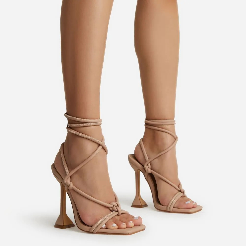 Fiat Lace Up Square Toe Sculptured Heel In Nude Faux Leather | EGO Shoes (US & Canada)